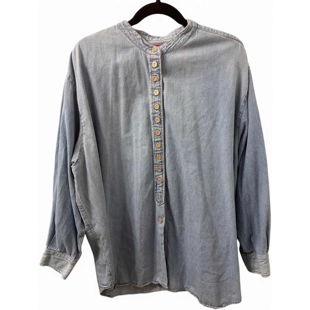 Venezia Jeans Women Blue Denim Band Collar Button Down Shirt Plus Size 22/24